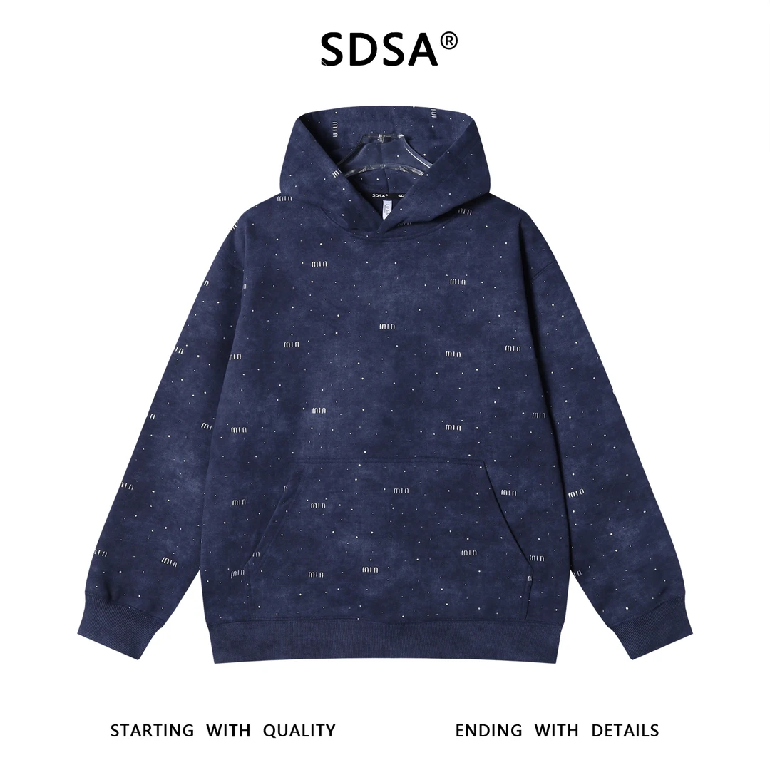 SDSA男士秋冬新款痞帅男装潮牌美式扎染滴胶字母连帽卫衣百搭情侣