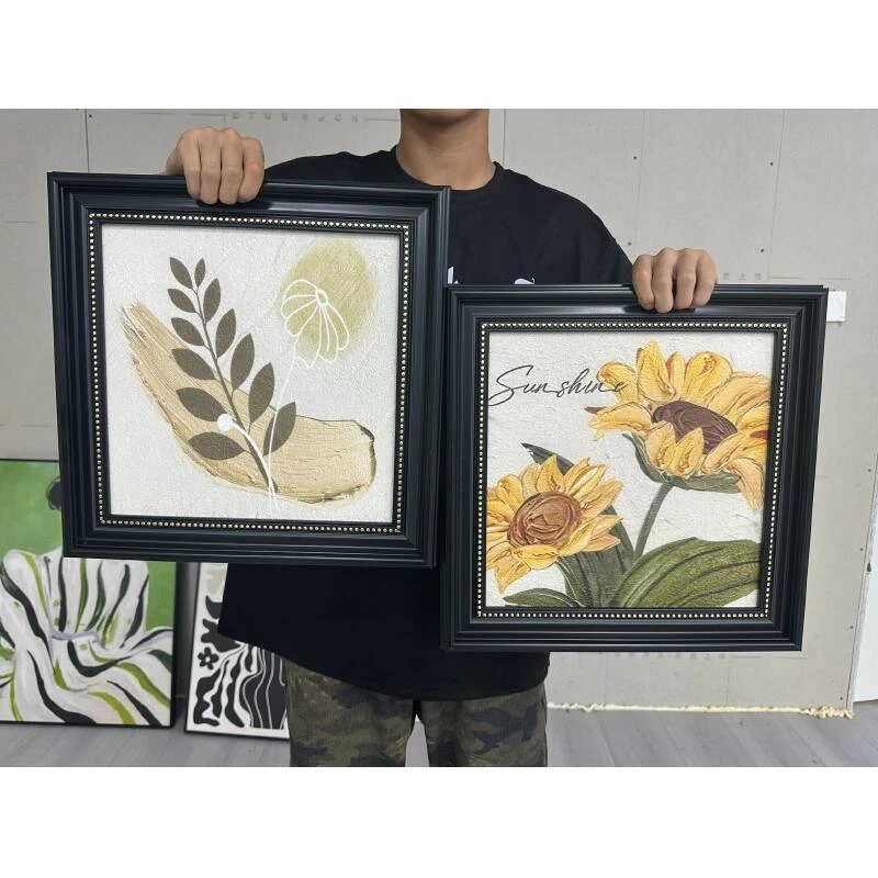 FR11中古风向日葵客厅装饰画复古卧室床头两联壁画沙发背景墙挂画