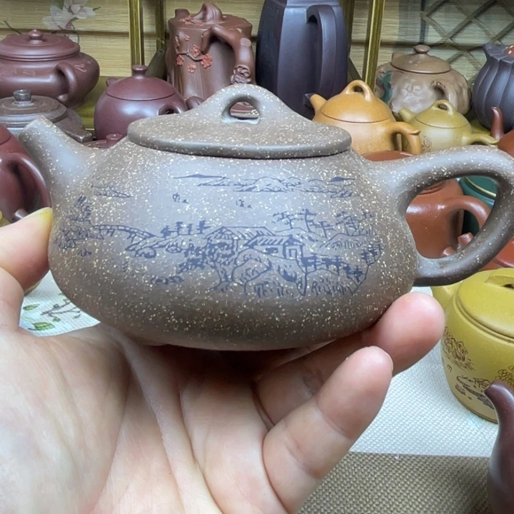 紫砂茶壶紫砂壶粗砂青段石瓢200cc微微瑕