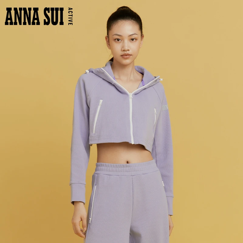 ANNA SUI 安娜苏 紫色短款罗纹外套连帽长袖女22330040A