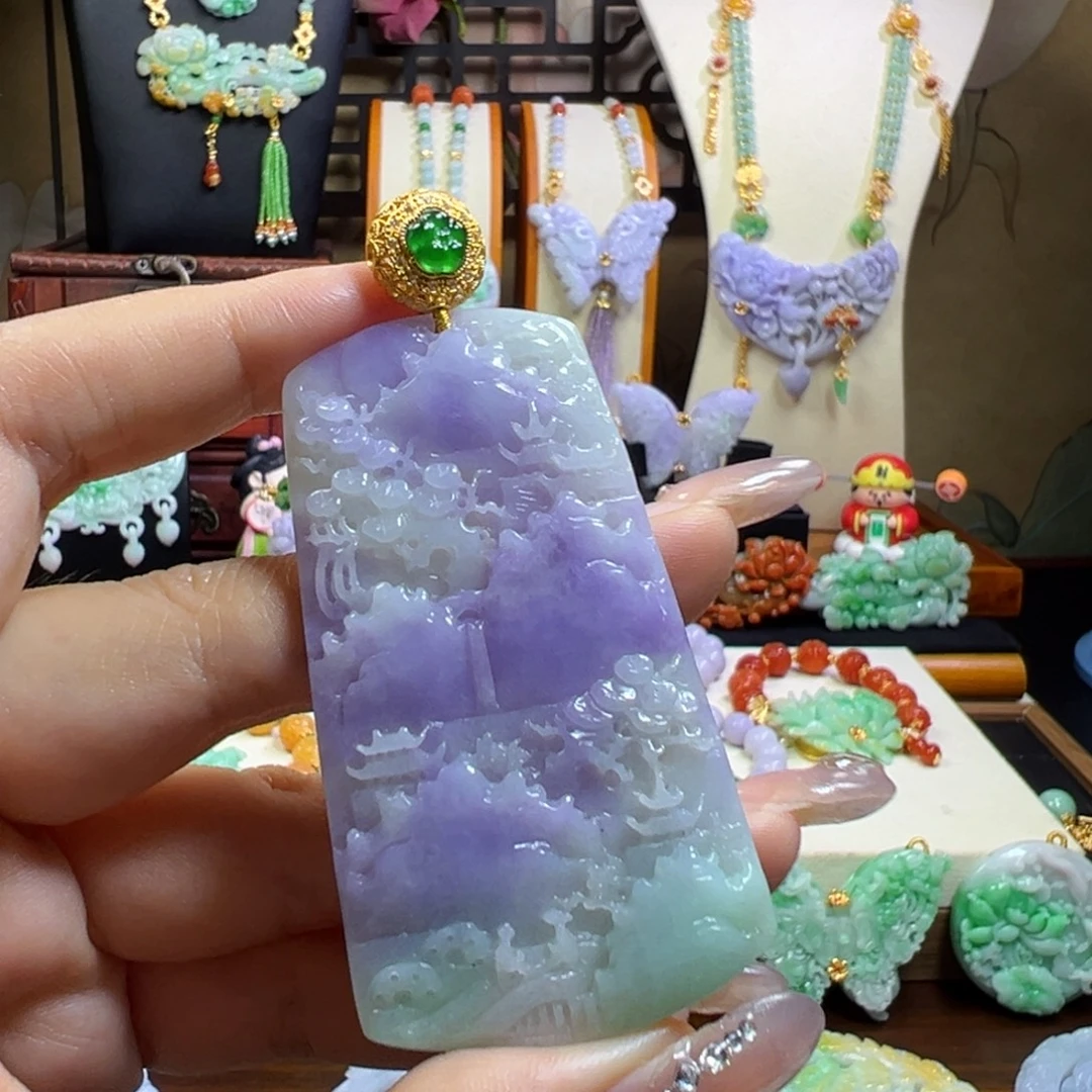 翡翠未镶嵌套链妖紫山水