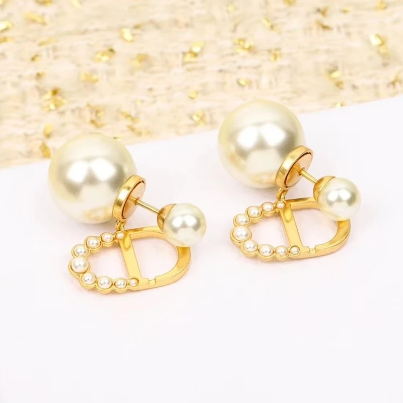 红楼 925银针 字母D镶嵌珠珠耳饰 ZF-A602