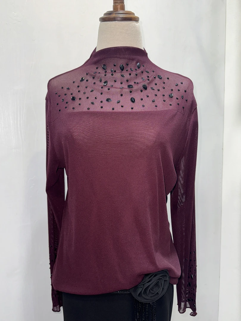 半高领长袖烫钻时尚百搭T恤