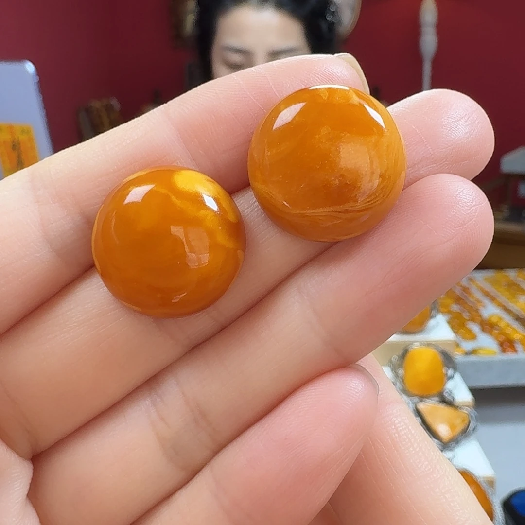 蜜蜡银S925镶嵌耳饰耳钉