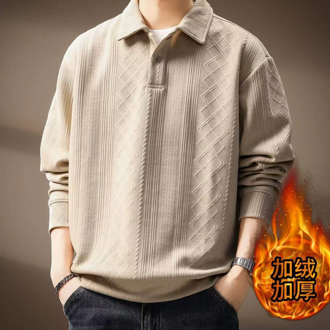 冬季法式菱形格提花Polo衫男肌理感翻领针织衫男士长袖卫衣潮高级