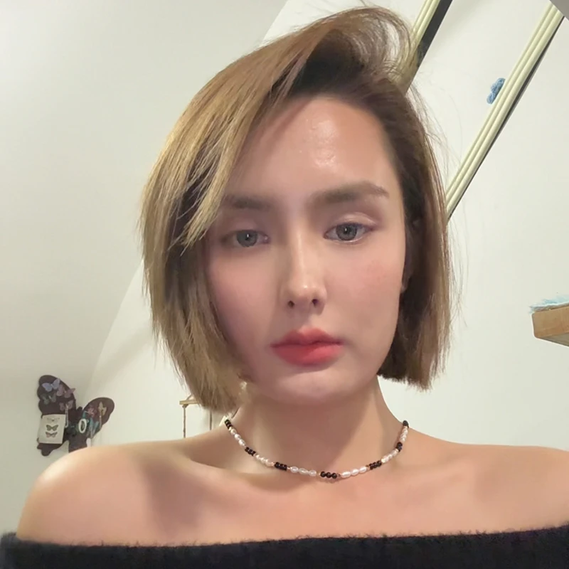 天然淡水珍珠黑尖晶穿搭配饰串珠项链时尚8031