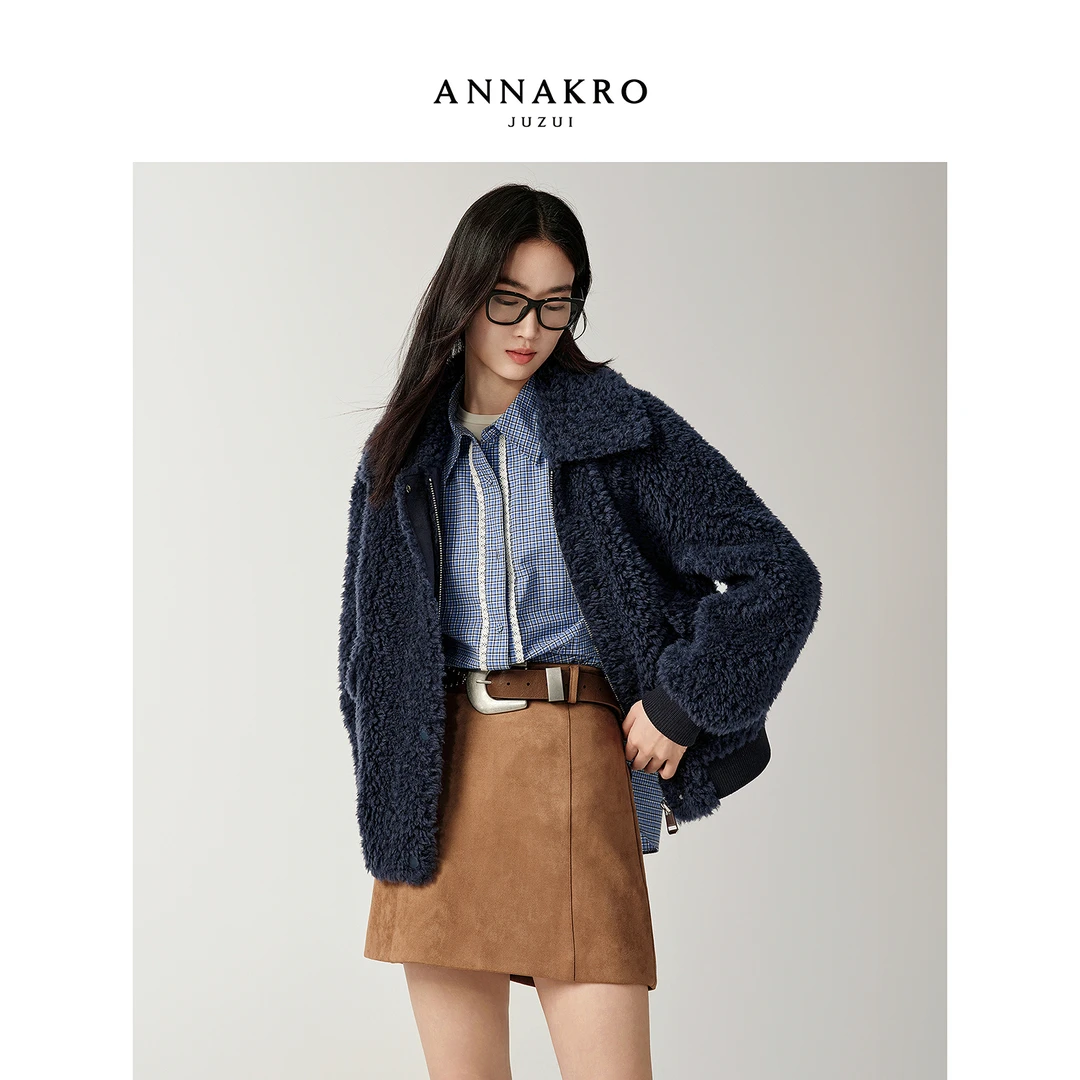 【羊羊专属】玖姿·安娜蔻KWFD40525颗粒绒外套女2025冬新款100羊毛
