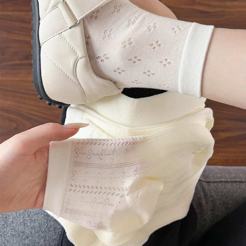 白色袜子女2025新款夏季薄款透气镂空网眼棉袜日式ins少女风短袜