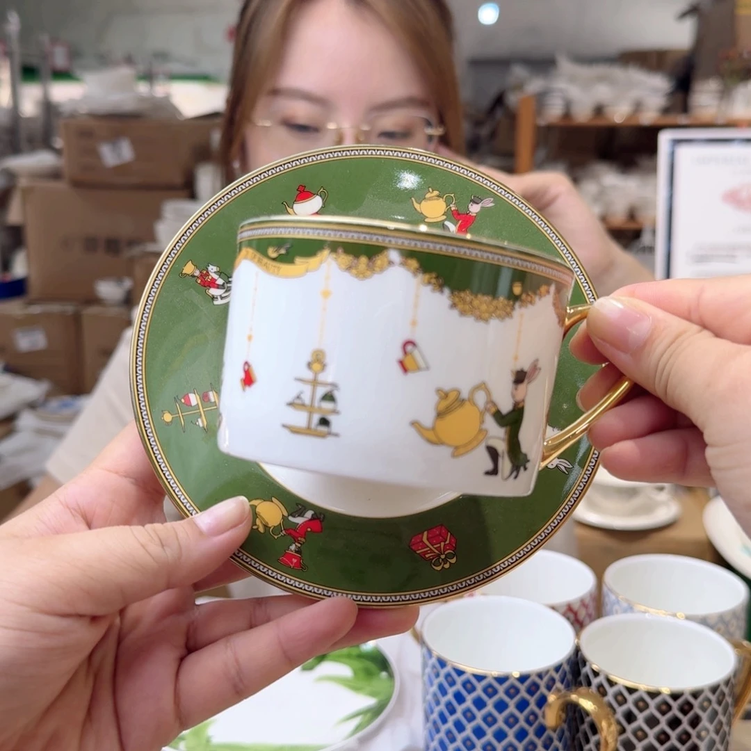 瓷骨瓷咖啡杯碟一套250ml外贸骨瓷