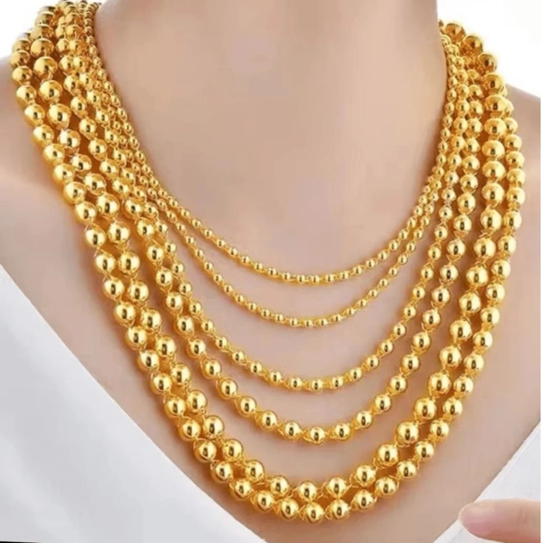 合金项链 抖音好物  圆珠项链70长卡12光珠空心薄壁男士霸气