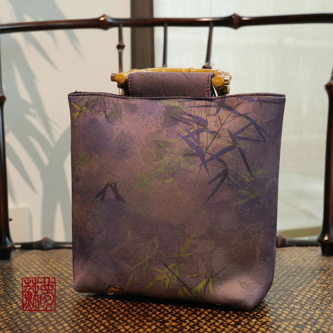 紫色新中式原创竹柄手提包0503124