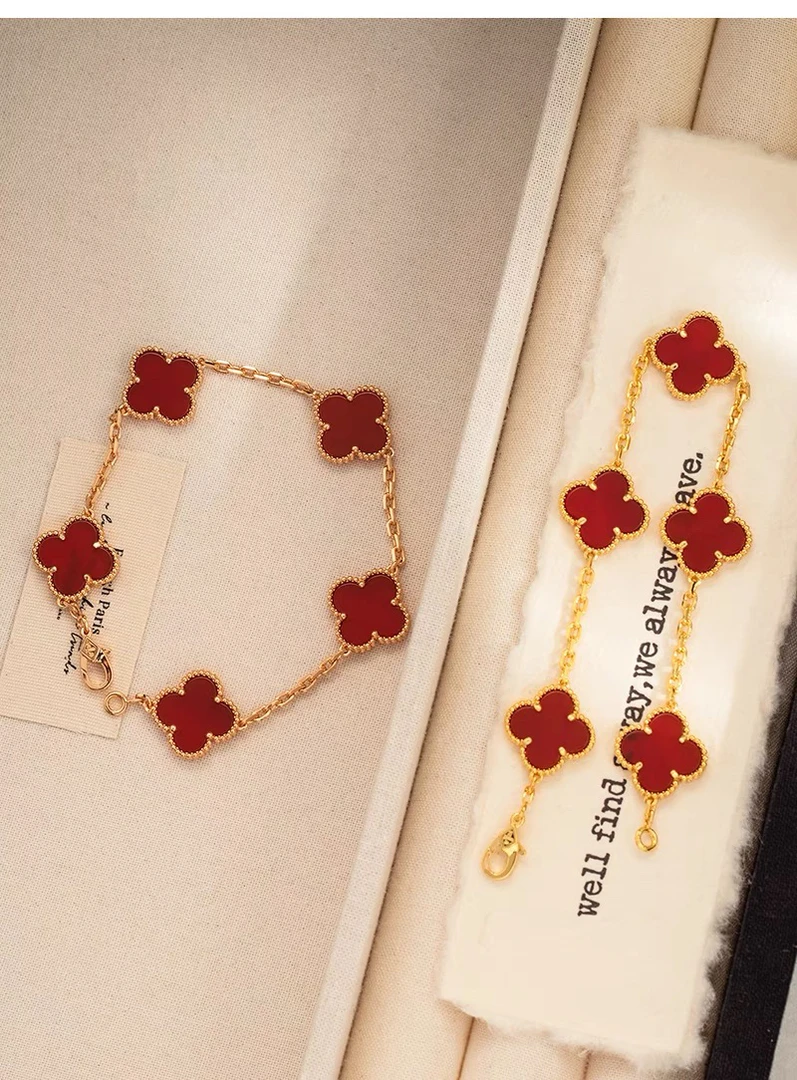 钛钢手链 那简家 【限定主播自留】四叶草精致百搭纯红色18K手链