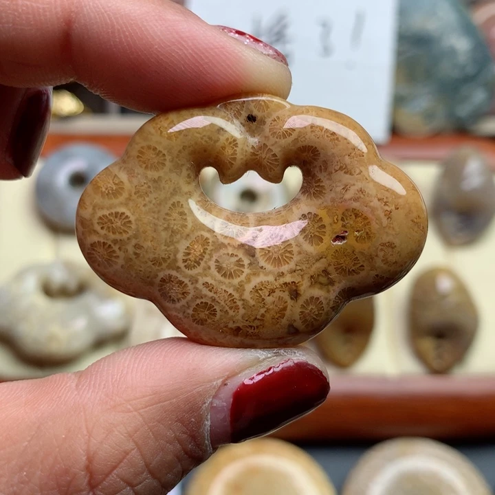 硅化珊瑚（珊瑚玉）颈饰足银镀金镶嵌