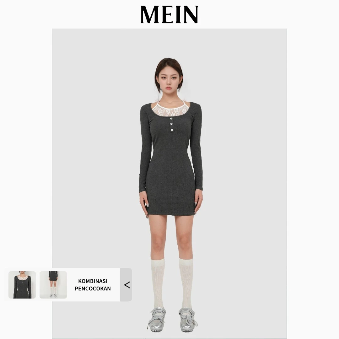 [MEIN] 运动少女系列 女式 气质收腰显瘦长袖针织连衣裙 92083