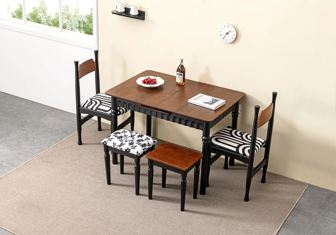 中古风小户型伸缩纯实木餐桌正方形阳台桌书房桌桌椅饭桌