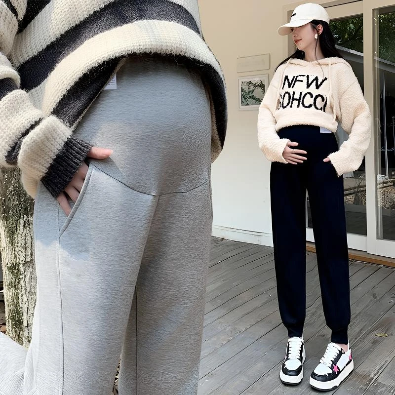 孕妇裤新款高腰托腹裤时尚运动裤休闲显瘦加绒加厚束脚卫裤长裤
