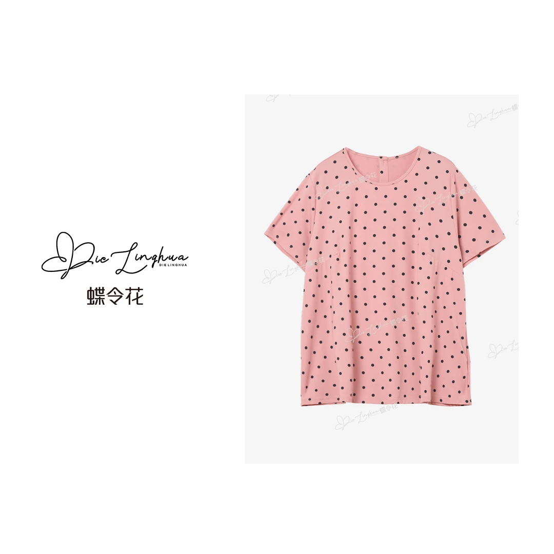 蝶令花夏季薄款波点印花俏皮经典简约大方宽松圆领短袖T恤252303