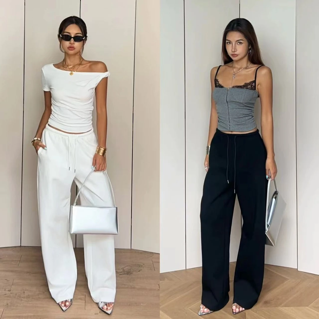 小野熊 夏季宽松运动显瘦百搭设计感直筒休闲裤D24K0757