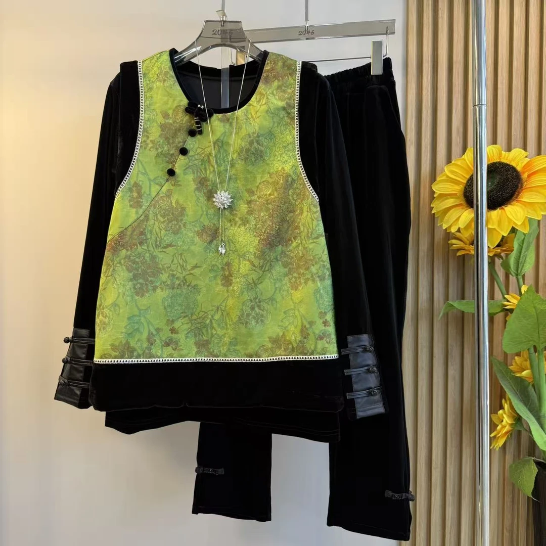 2025年秋装新款时尚新中式马夹背心拼接印花无袖坎肩上衣宽松百搭