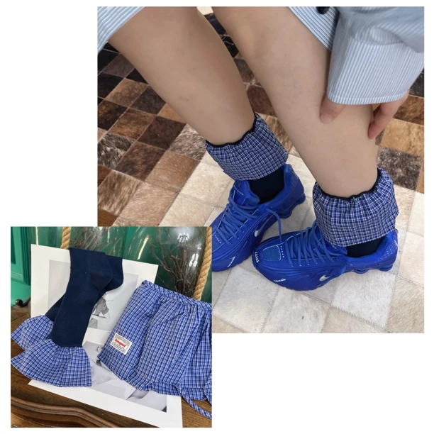 格子花边拼接女潮袜百搭高级轻奢品质ins设计师穿搭街拍网红