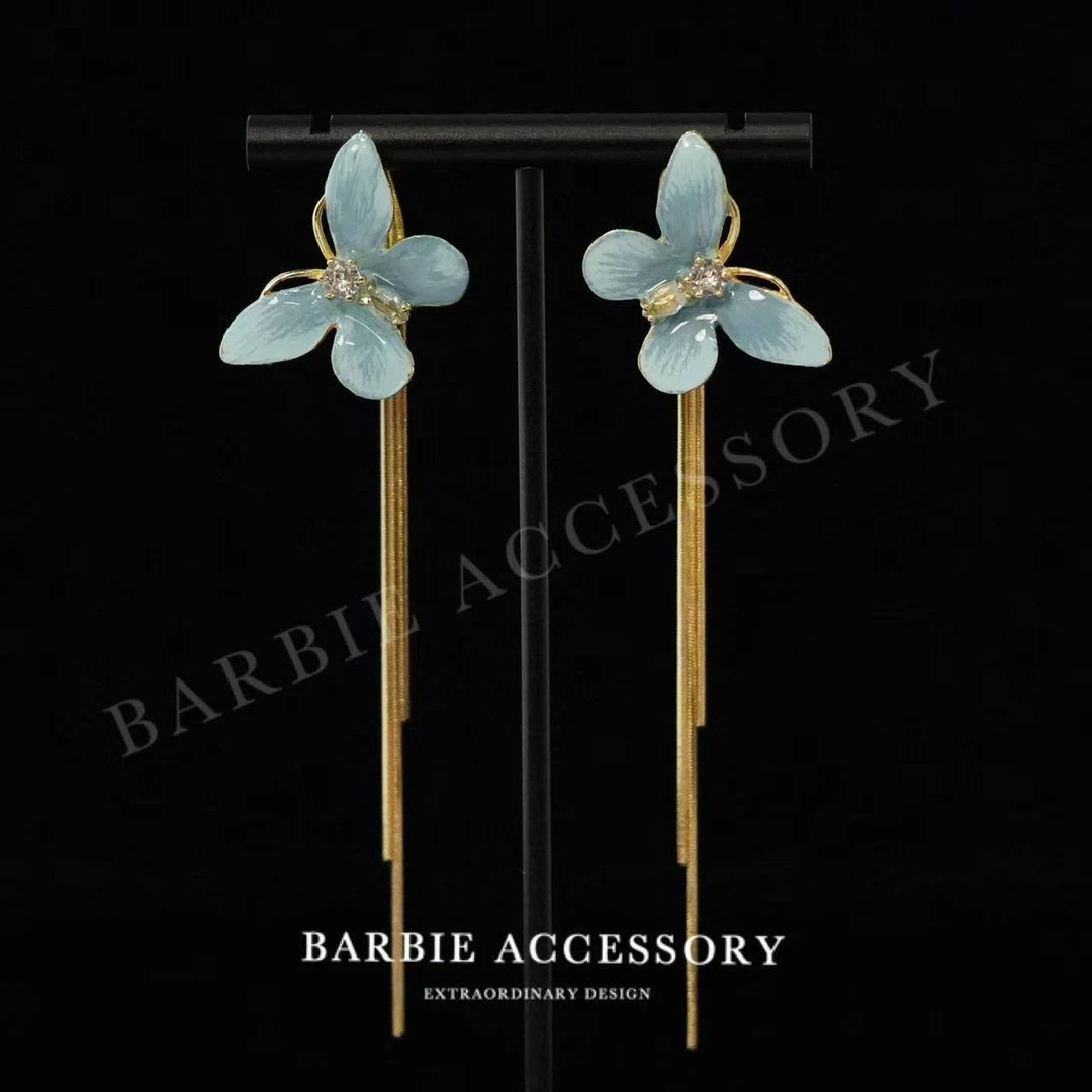 铜合金合成锆石耳饰 【蝶蓝艺画】时尚轻奢设计款高级绝美百搭耳环