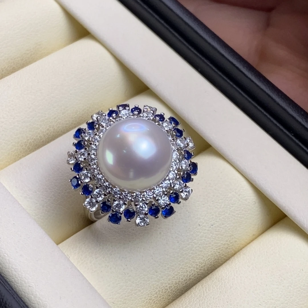 银S925镶嵌戒指海水珍珠特价微瑕