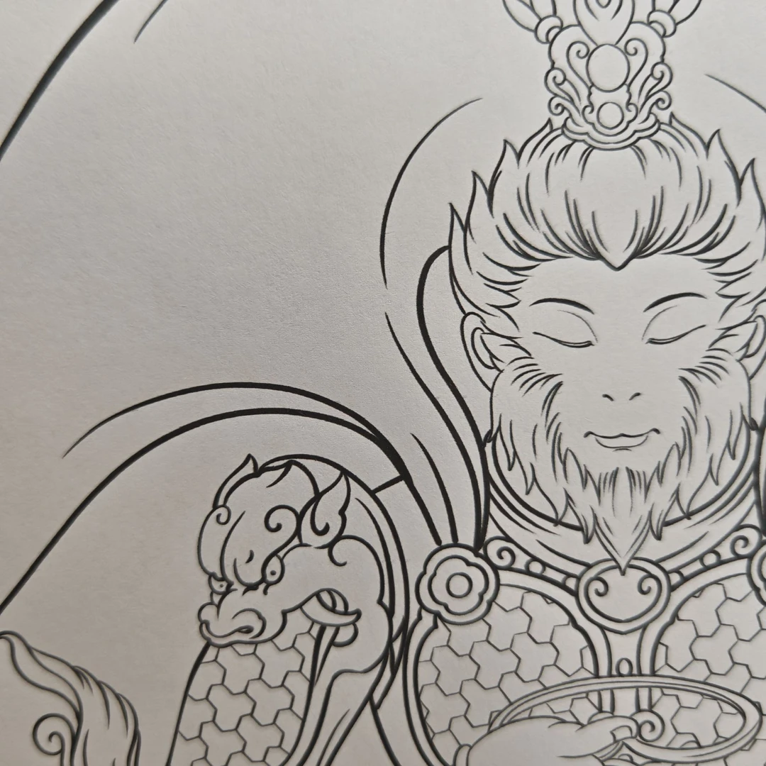 【山房原创】悟空孙悟空可爱Q版工笔画国画壁画白描高清线稿纸质版