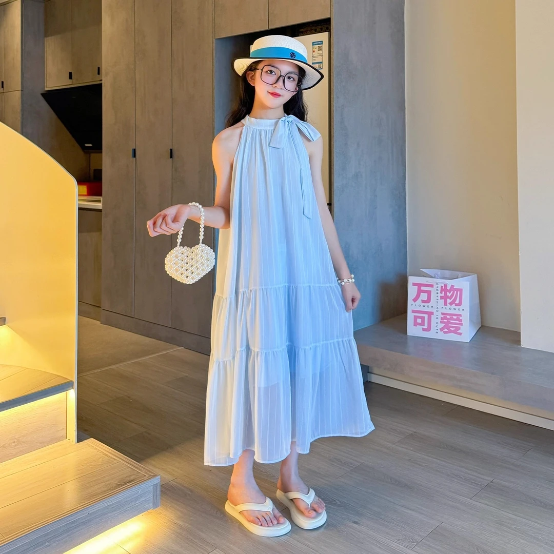 女大童海边裙2025新款初中生女孩夏天连衣裙好看的沙滩裙儿童裙子