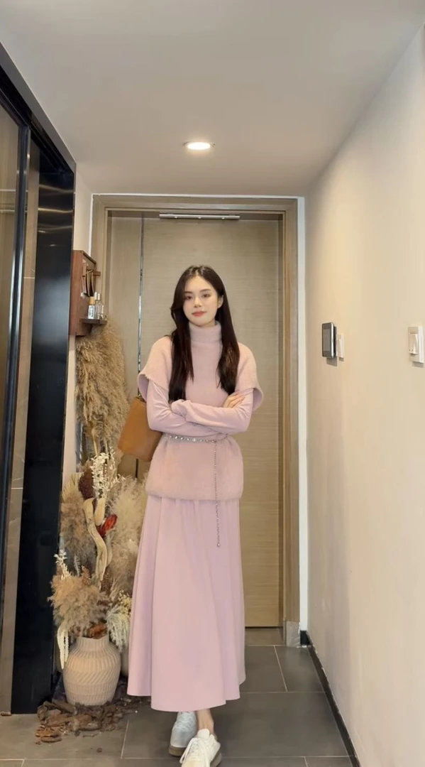 AN.XIN【桑葚果酒】糯糯叽叽套装～中领百搭连衣裙+毛茸茸毛衣770