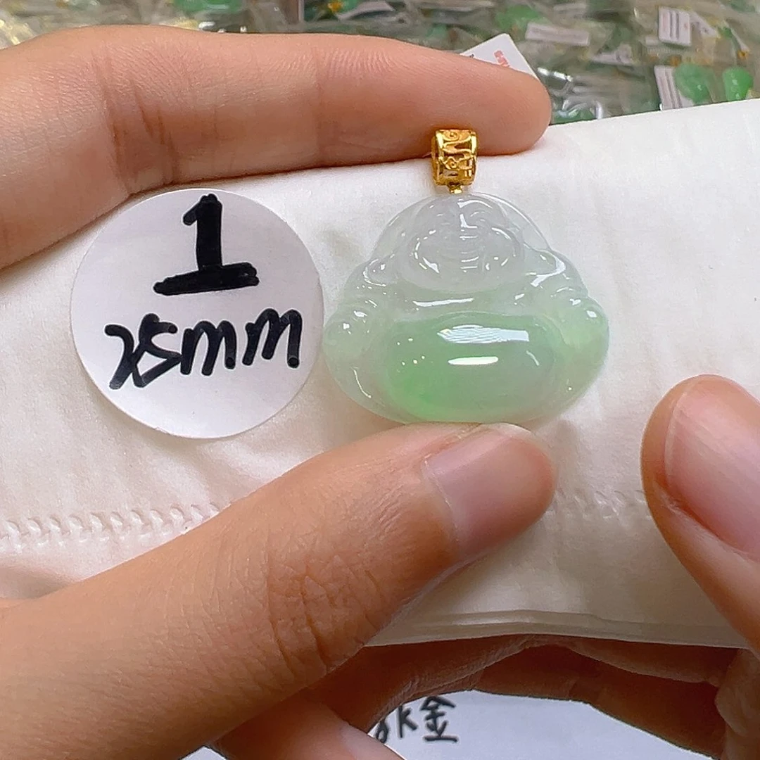 翡翠18K金镶嵌吊坠(不含链)你