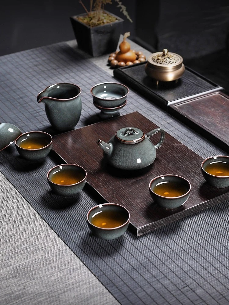 青瓷功夫茶具套装泡茶三才盖碗茶杯茶壶整套龙泉冰裂陶瓷复古家用