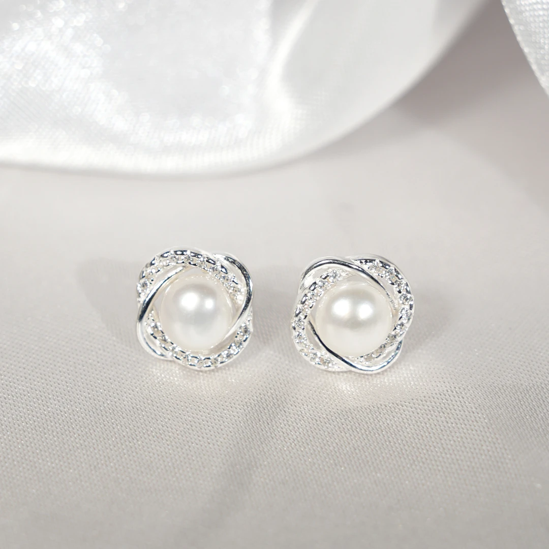 早兰【花泽耳钉】足银990淡水珍珠小花耳钉气质简约百搭