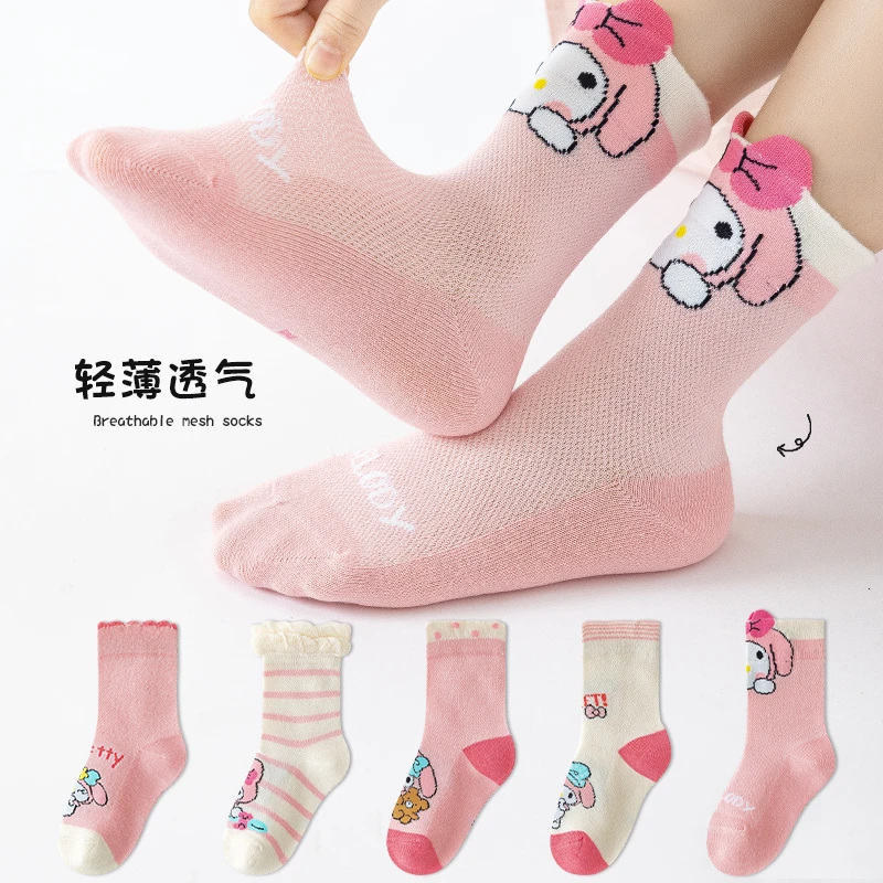 女童袜子春夏网眼中筒袜儿童韩版公主袜夏季薄款女孩棉袜学生卡通