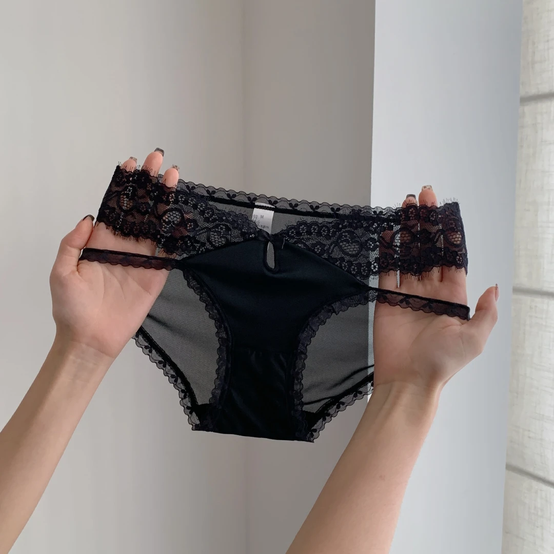 夏季女士性感法系薄款低腰透明镂空舒适纯棉裆缎面三角诱惑内裤