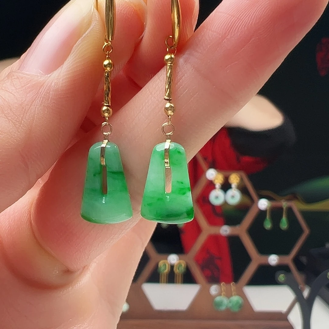 翡翠18K金镶嵌耳饰天然翡翠