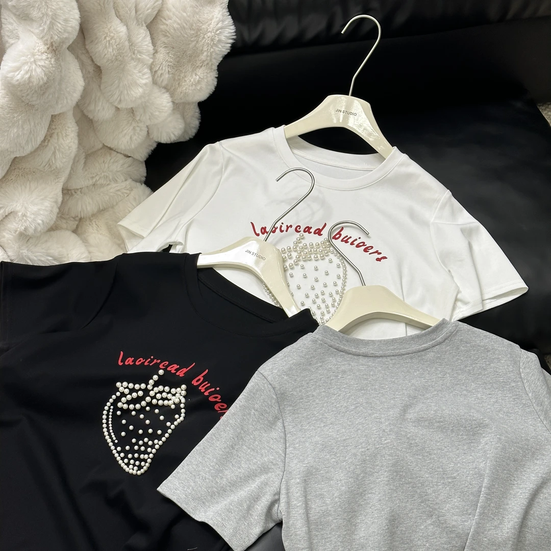 【锦衣鹊羽】073是草莓呀订珠款工艺短袖T恤春夏系列