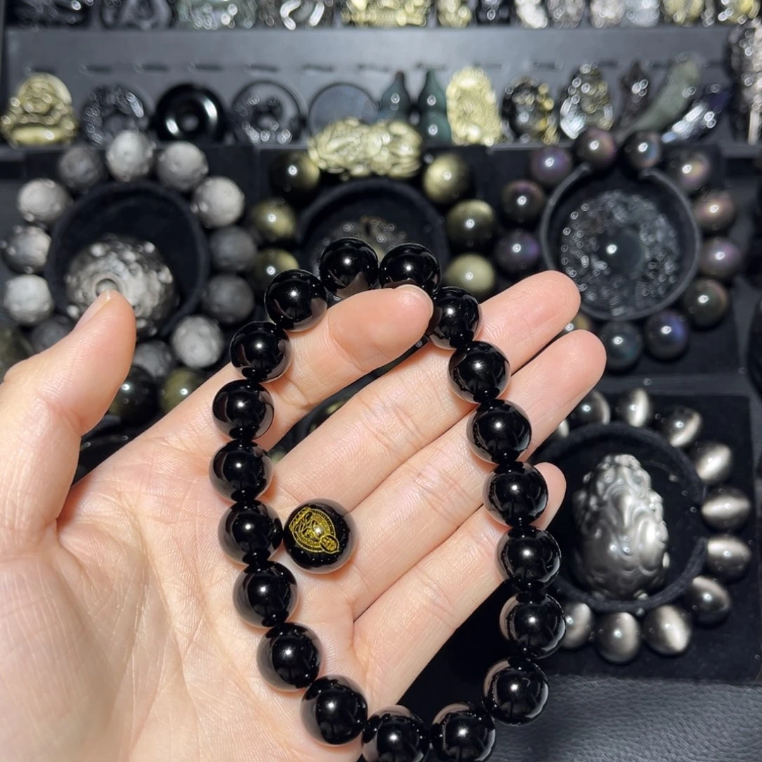 中***年黑曜岩未镶嵌手链