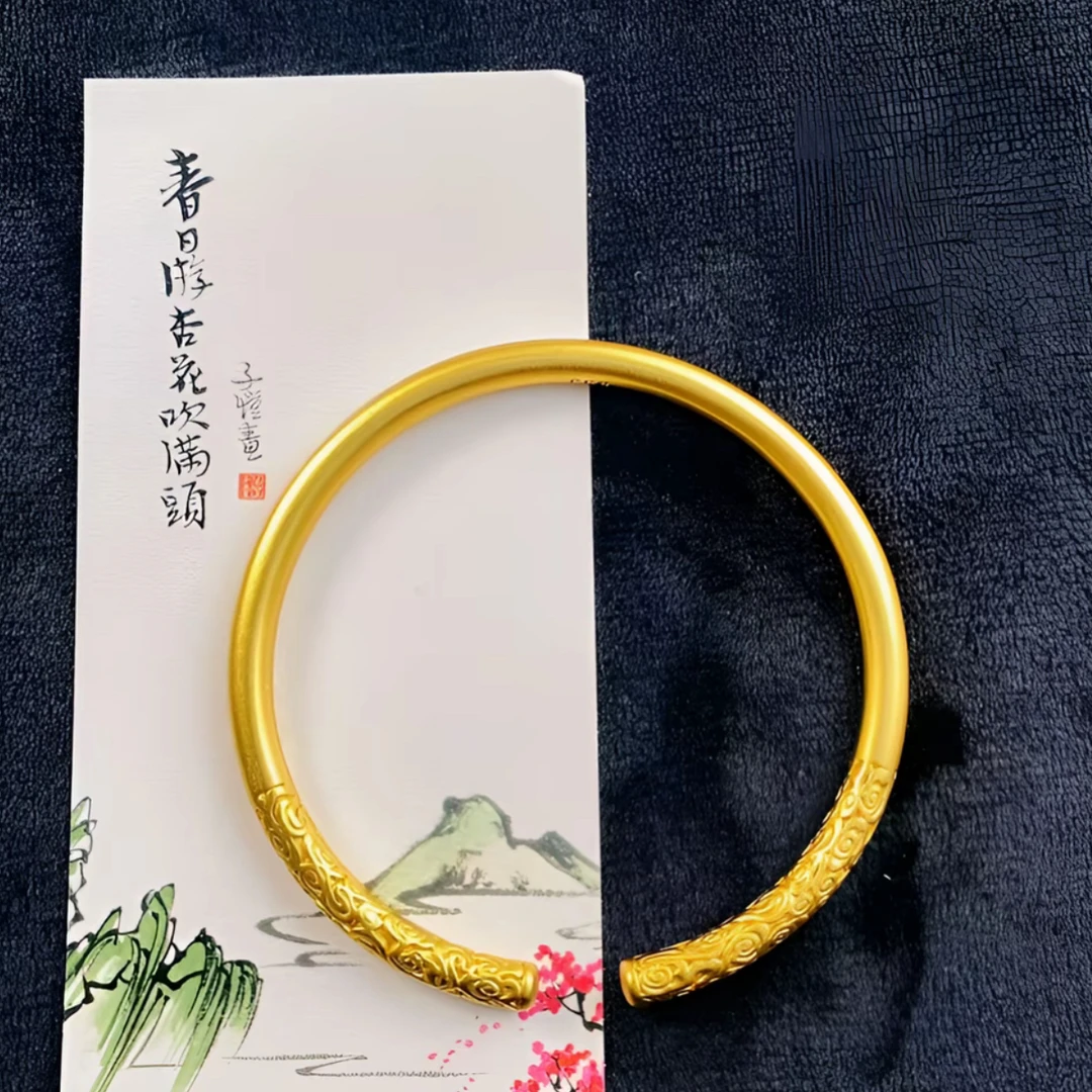 合金手镯 合金手镯金箍棒开口手镯男女百搭时尚轻奢精美金色素圈