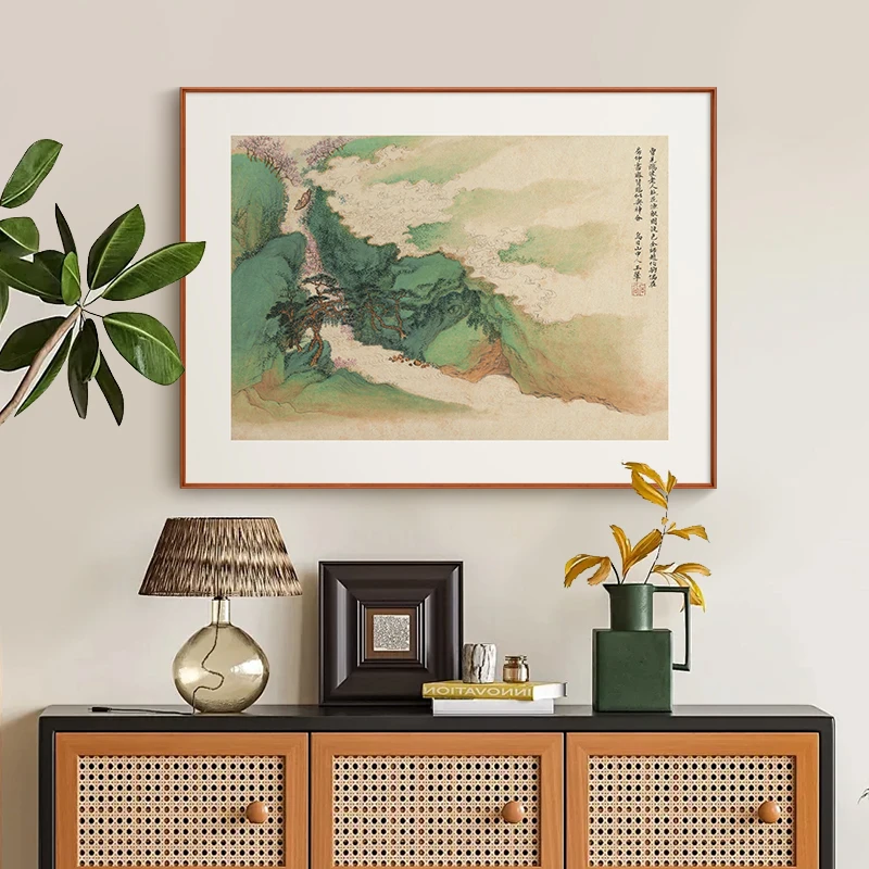 【桃花渔艇】新中式山水国画客厅沙发背景墙装饰画茶室书房禅意壁画