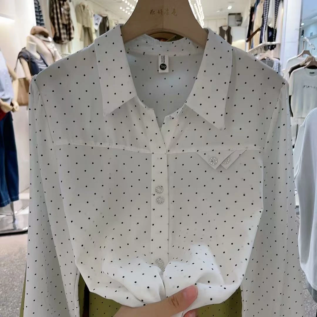 波点长袖衬衫韩版洋气宽松大码打底休闲装百搭时尚衬衣气质女士