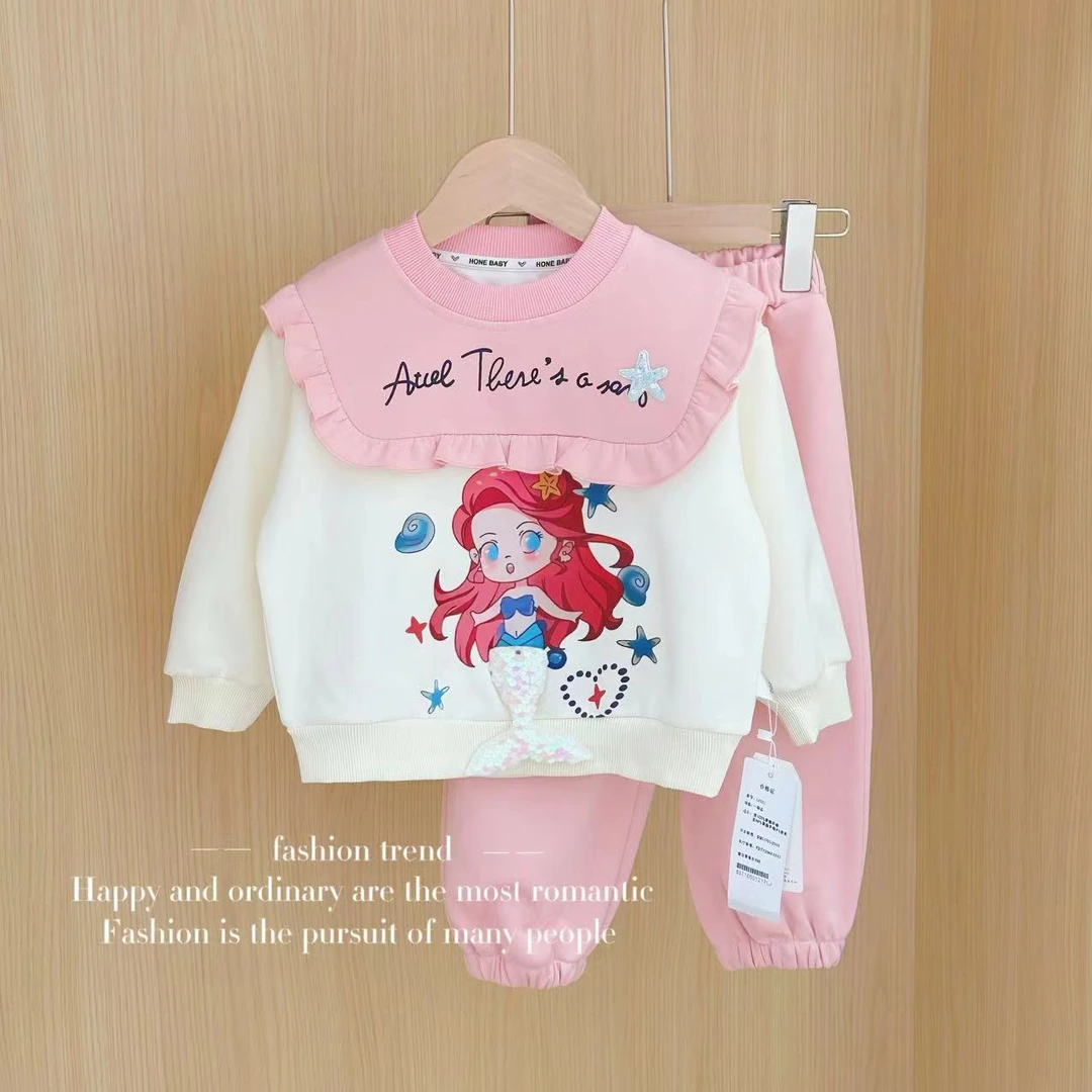 L2021套装卡通洋气百搭美人鱼女童可爱亮片时髦女宝宝套装时尚