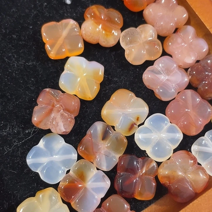 合金玛瑙/玉髓珠宝半成品4颗16mm盐源四叶草