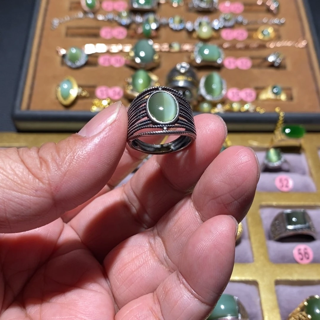 和田玉（碧玉）戒指银S925镶嵌