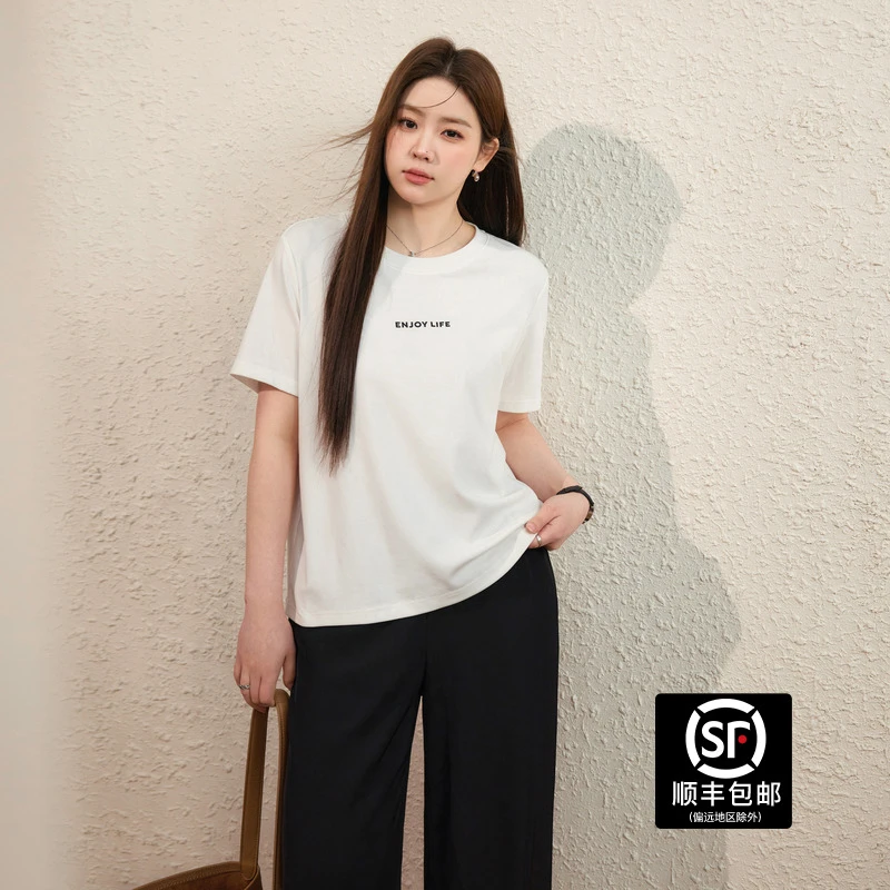 蓝语大码女装时尚字母印花白色短袖T恤秋新款显瘦遮肉百搭上衣