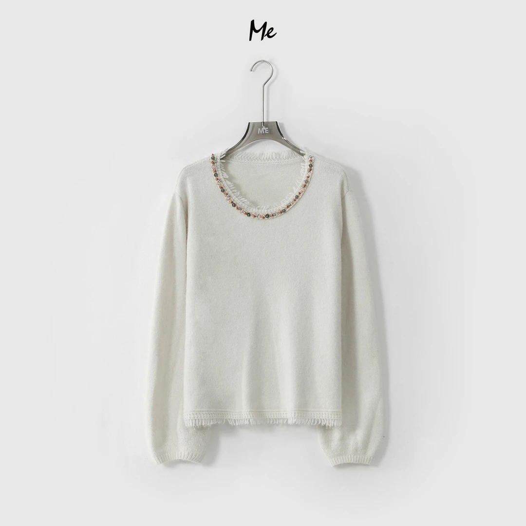 ME【梨花落】绵羊毛兔毛混纺长袖针织上衣流苏保暖百搭毛衣MEQA4080
