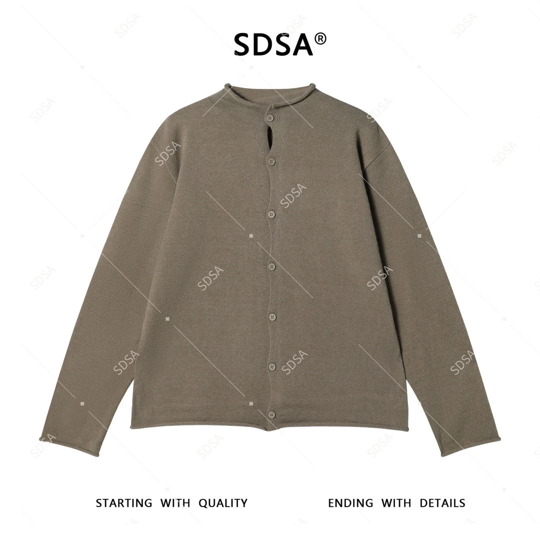 SDSA男士毛衣2025新款轻奢痞帅男装纯色慵懒半高领纽扣开衫针织衫