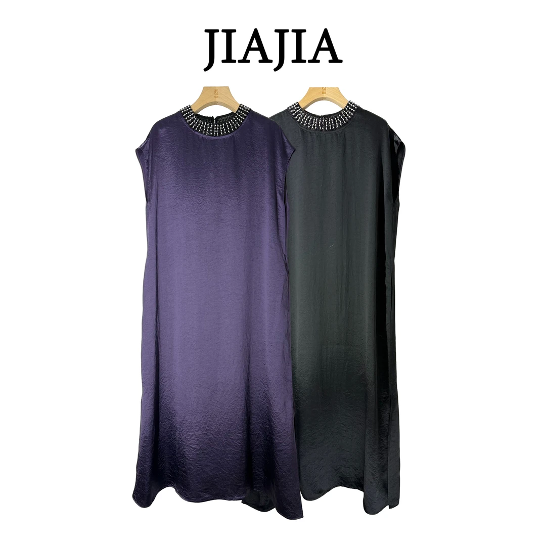 醋酸无袖钉珠圆领百搭裙