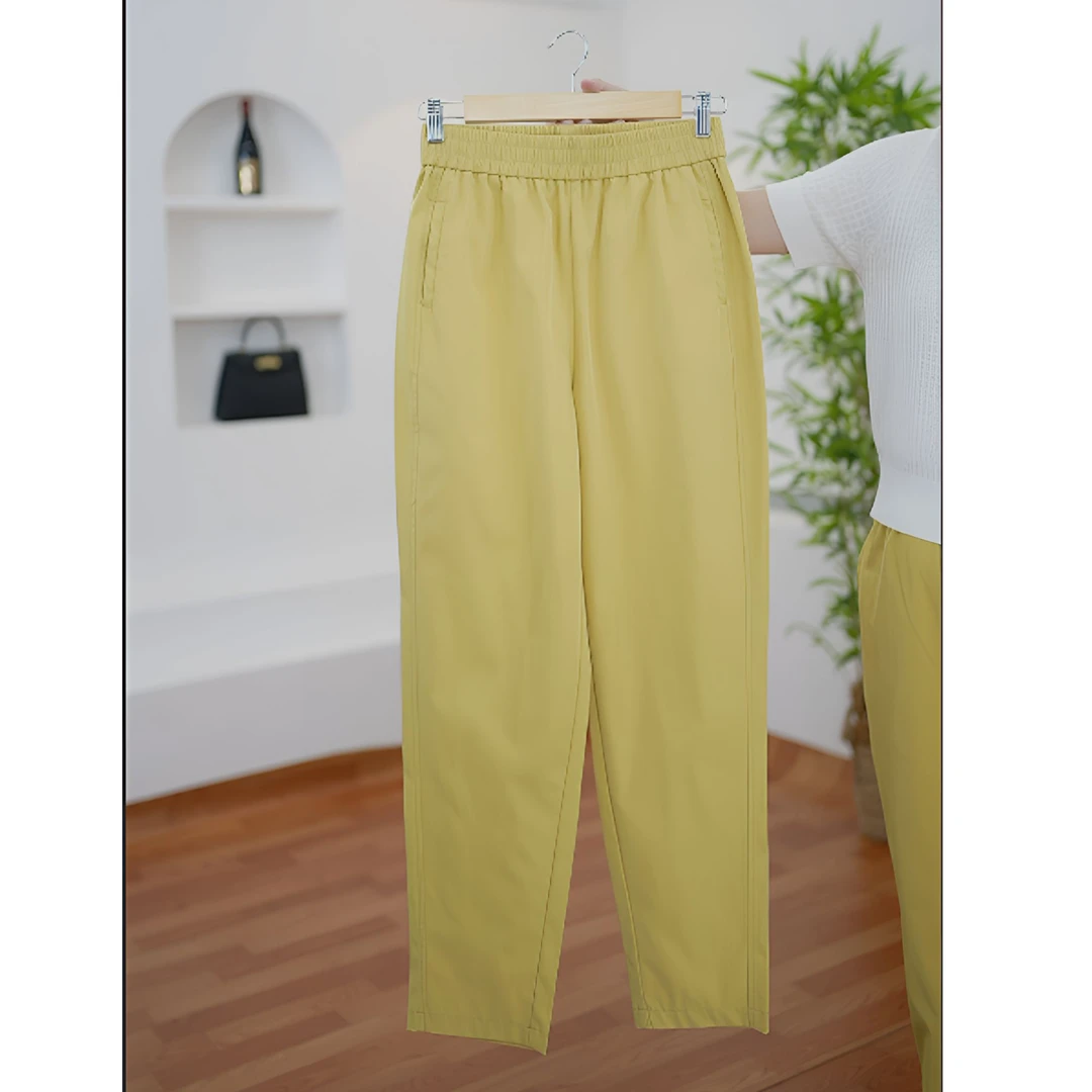 {超汰棉}夏季新款休闲直筒裤百搭简约薄款高腰休闲窄版九分裤2501