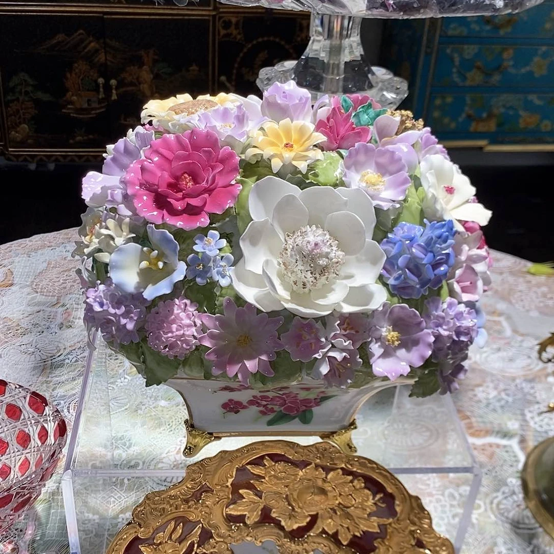 摆件骨瓷经典天花板款五十州花坛摆件礼盒装