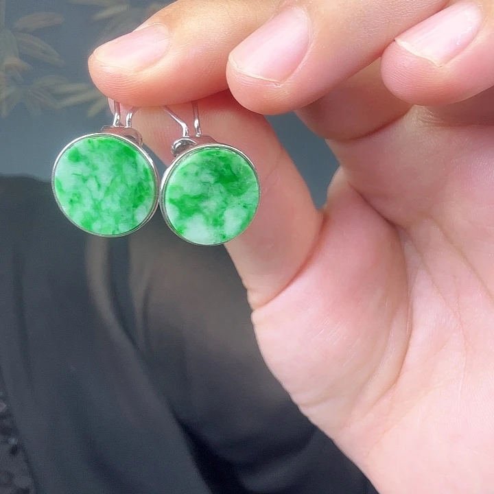 翡翠银S925镶嵌耳饰特价